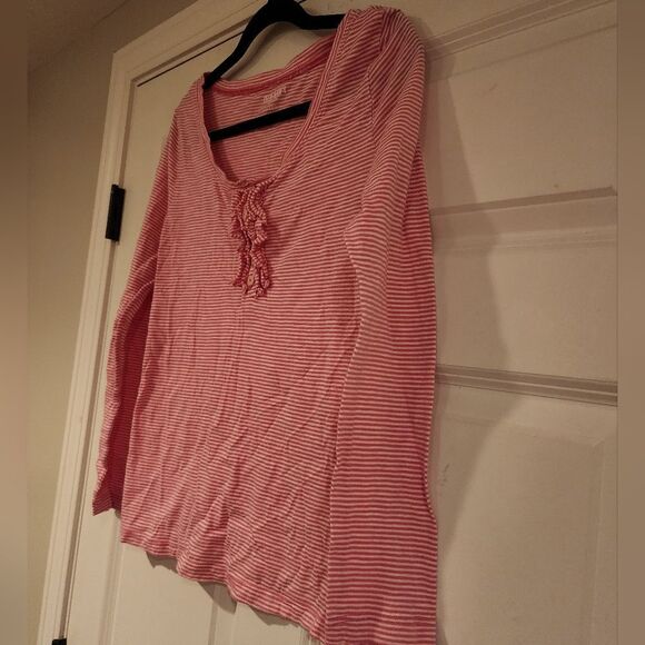 Old Navy pink and white striped long sleeve top L - Picture 2 of 3